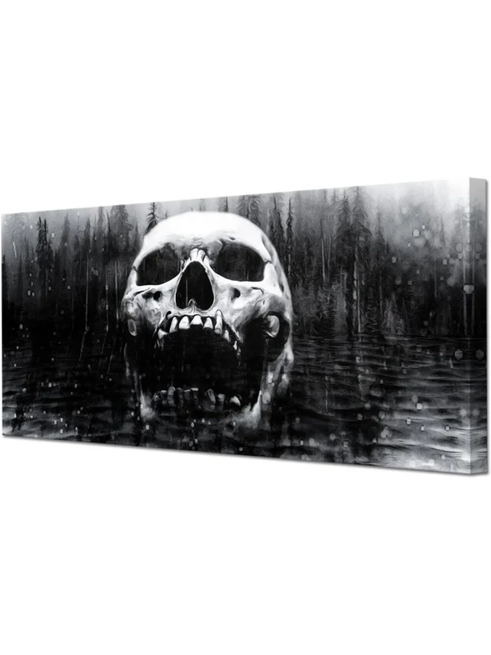 Large Gothic Skull Wall Art - Black & White Skeleton Canvas Decor 20x36